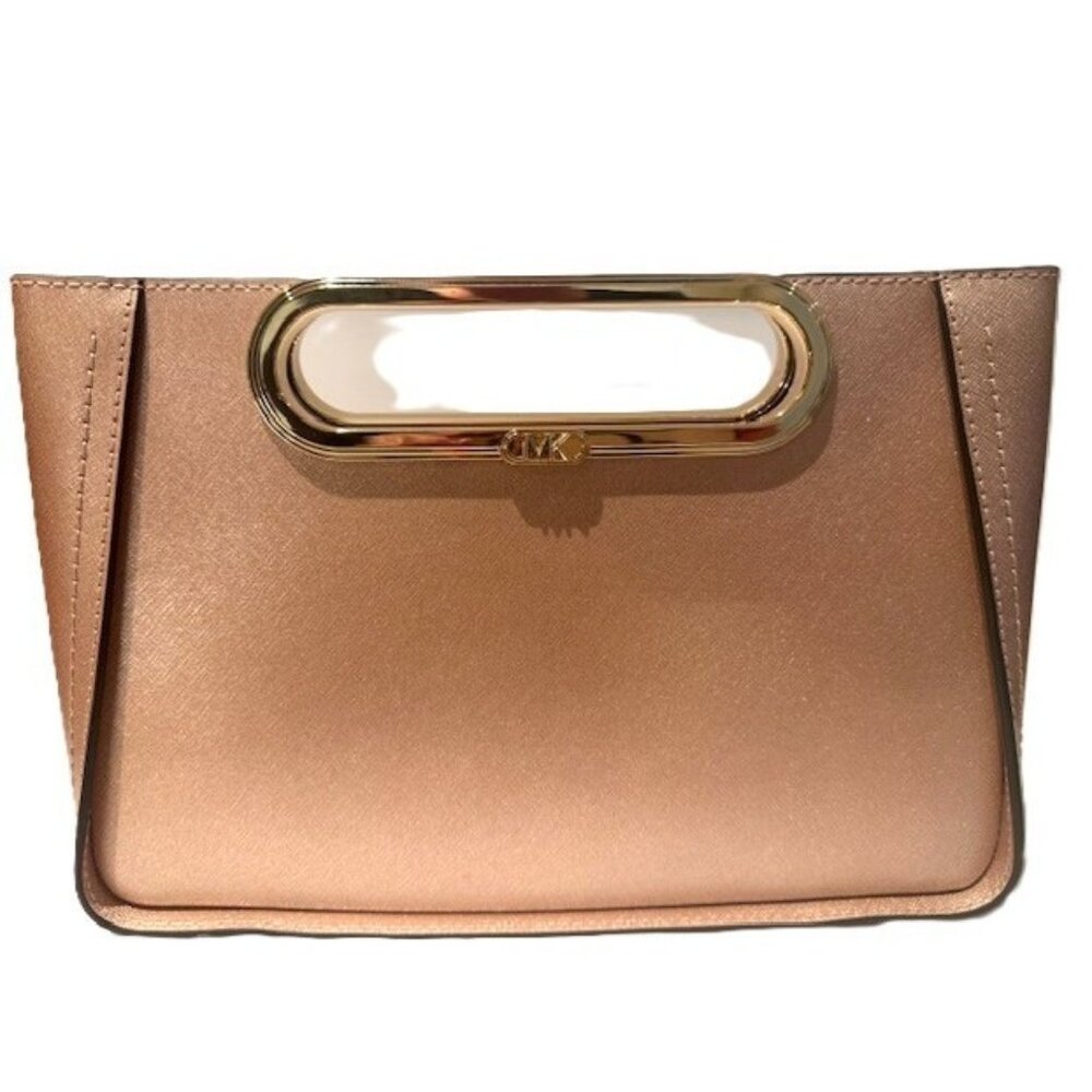 Michael Kors Chelsea Small Leather Clutch/Crossbody Metallic Rose Gold